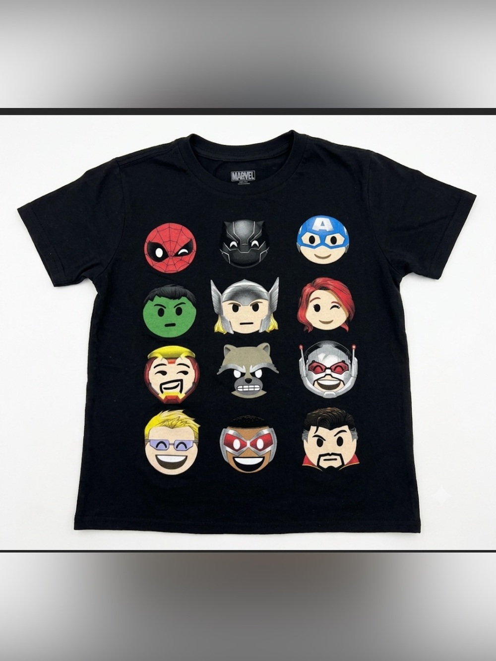 Marvel Kids Black Superhero Emoji Face Tee
